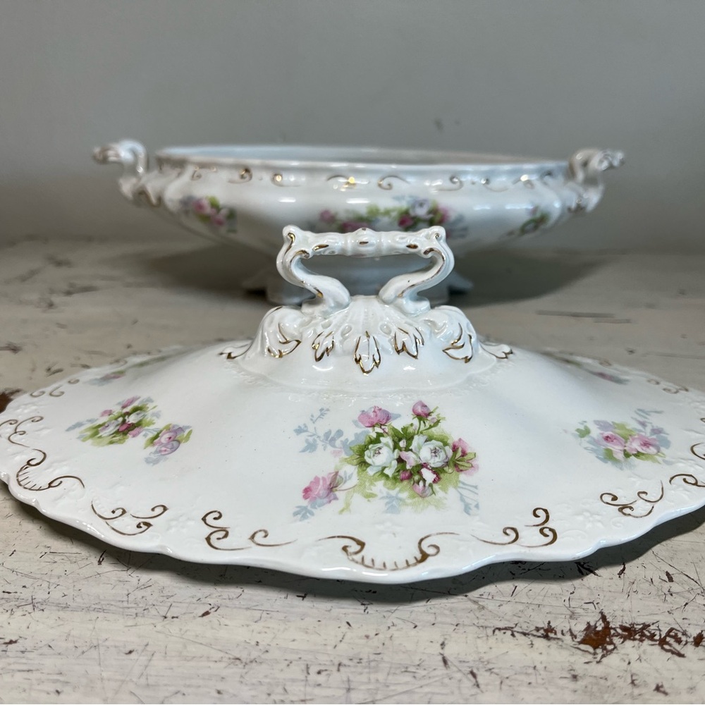 Antique J&G Meakin England Covered Serving Dish Floral Tureen Cottage Core